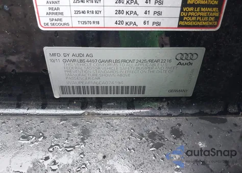 2012 Audi A3 2.0T Premium from USA, damaged, VIN WAUPEAFM6CA074194